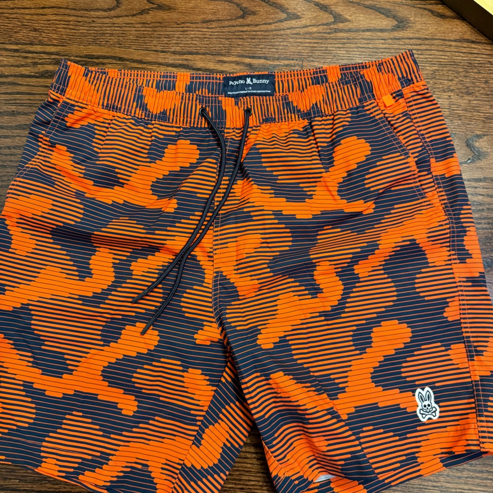 Psycho bunny swimsuit,size Large orange/black